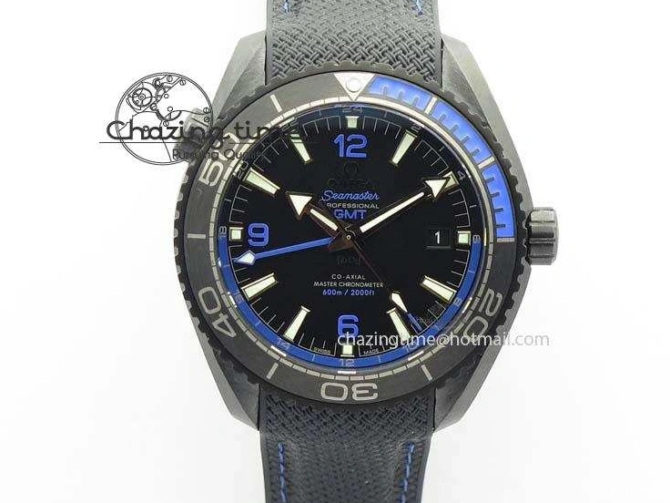 0317 Unique Planet Ocean 45mm Real Ceramic Blue BP-Maker Best Edition Black Dial On Nylon Rubber Strap A 8184